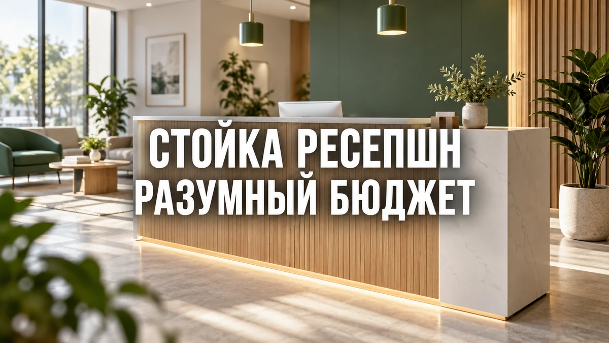 Современная светлая входная зона с лаконичной стойкой ресепшн и местом для работы администратора