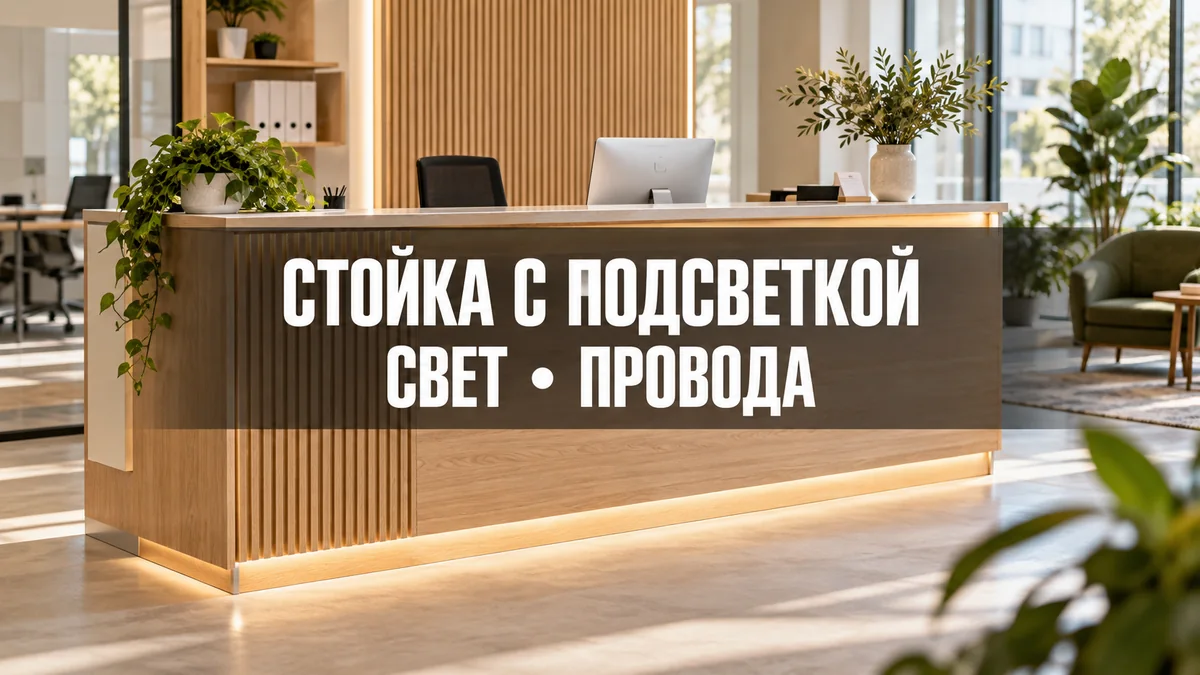 Стойка ресепшн с мягкой декоративной подсветкой и продуманным скрытым маршрутом кабеля