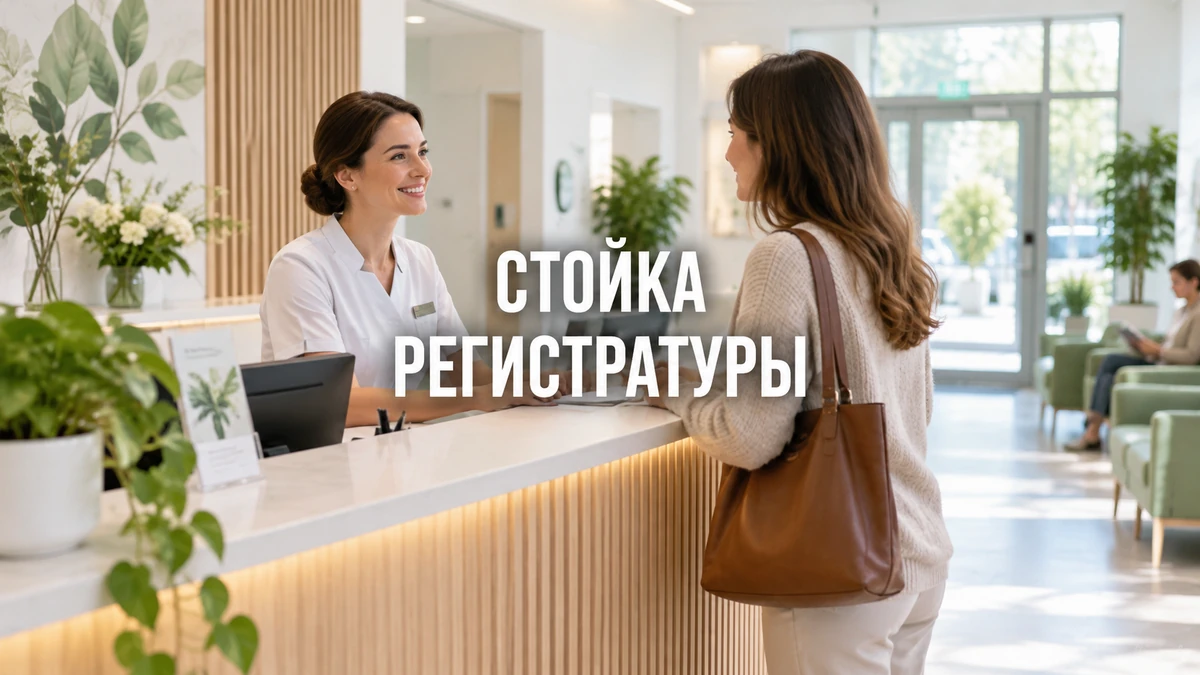 Стойка регистратуры у входа в светлый медицинский центр