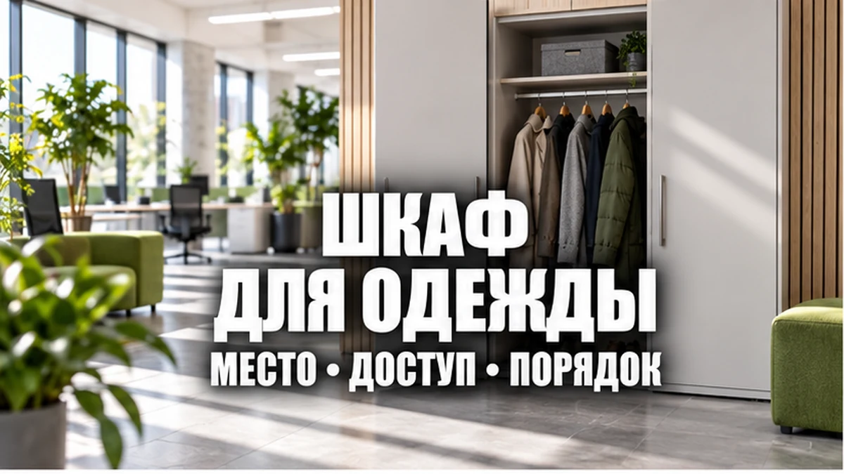 Концептуальный офисный шкаф для одежды сотрудников в светлом рабочем пространстве