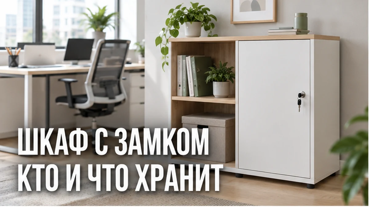 Офисный шкаф с отдельной запираемой секцией в спокойном интерьере