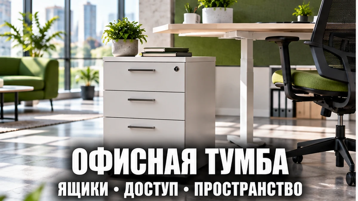 Концептуальное офисное рабочее место с тумбой у стола