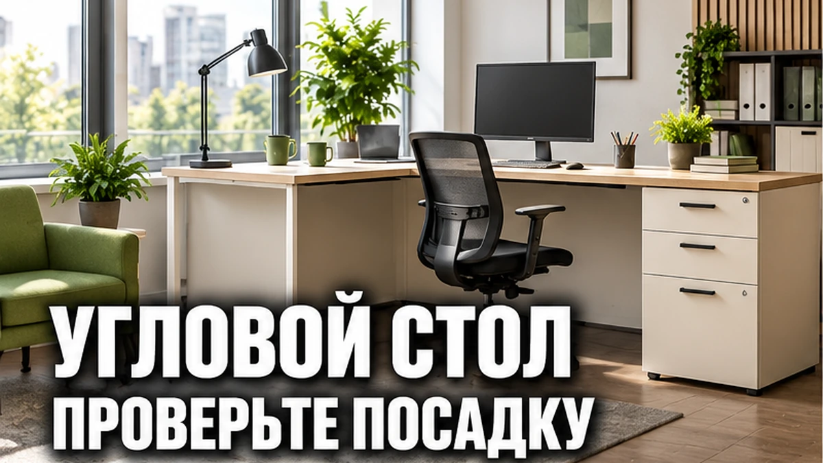 Угловой рабочий стол с тумбой, спроектированный по плану комнаты